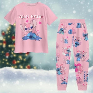 Personalized Stitch Angel Pajamas Set, Lilo Stitch Holiday Pajamas, Disney Stitch Womens Pajamas, Angel T-Shirt And Pants, Pjs Family