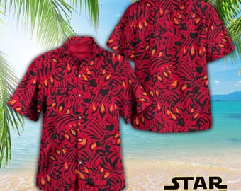 Star Wars Hawaiian Shirt, Darth Maul Inspired Print Shirt, Red Black Button Up Shirt, Summer Beach Outfit, Cool Gift For Star Wars Fans