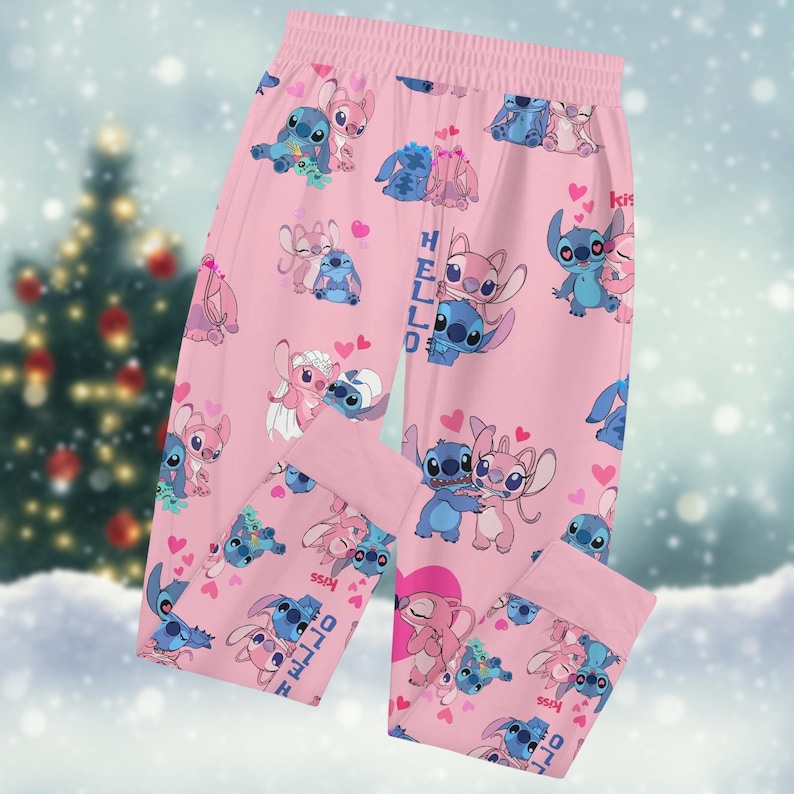 Personalized Stitch Angel Pajamas Set, Lilo Stitch Holiday Pajamas, Disney Stitch Womens Pajamas, Angel T-Shirt And Pants, Pjs Family
