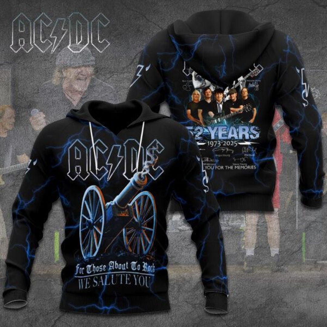 ACDC 1973 2025 Hoodie, 52 Years Anniversary Shirt, Heavy Metal Fan Gift ...