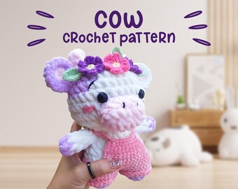 Little Flower Cow Plushies, Amigurumi Pattern, Crochet Cow, Instant download PDF pattern, Dairy cow pattern, Cow Plush, Kids Birthday Gift