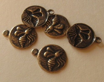 13 Antique gold finished brass tiny bee charms 9.5mm