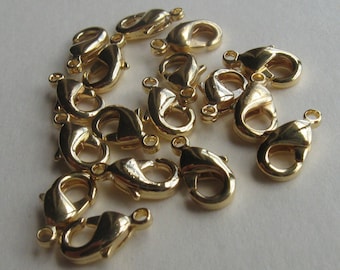 10 Gold plated brass 10mm lobster clasps