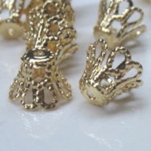50 gold platedl 7mm filagree highhat beadcaps