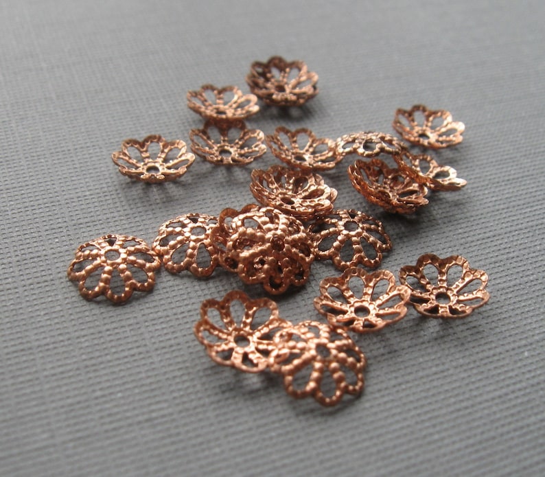 50 Solid copper daisy bead caps 7mm image 1