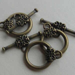 4 Antique brass 14mm toggle clasps image 4