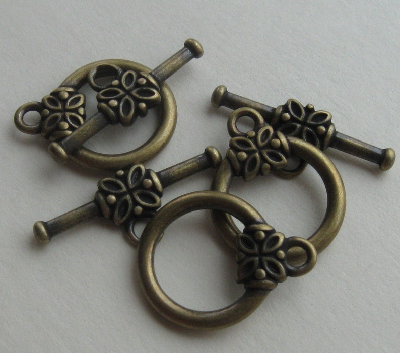 4 Antique brass 14mm toggle clasps image 4