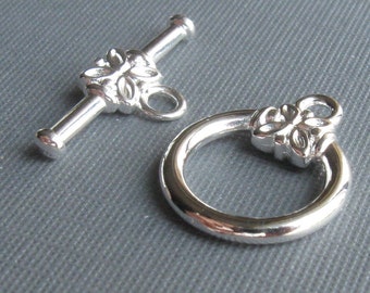 3 Silver plated brass 14mm toggle clasps