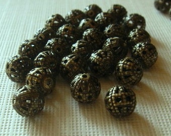 40 Antiqued brass 6mm round filagree beads