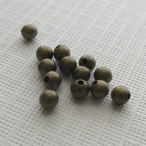 50 Antiqued brass 3mm round smooth beads image 1