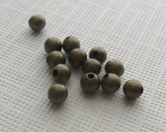 50 perles rondes lisses de 3 mm en laiton vieilli