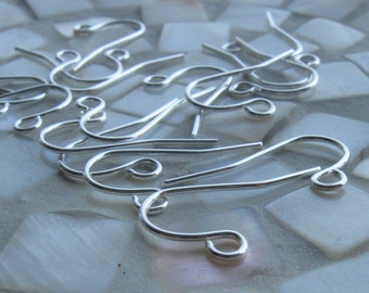 10 Pair 22 gauge silver plated brass simple loop earwires 18mm