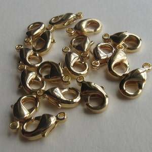 20 Gold plated brass 10mm lobster clasps image 1