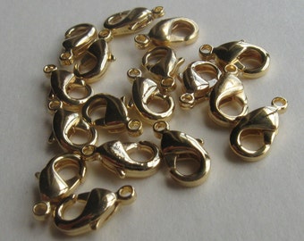 20 Gold plated brass 10mm lobster clasps