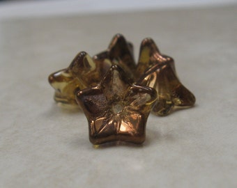 Czech glass flower bead 5 petal 9x6 copper brown