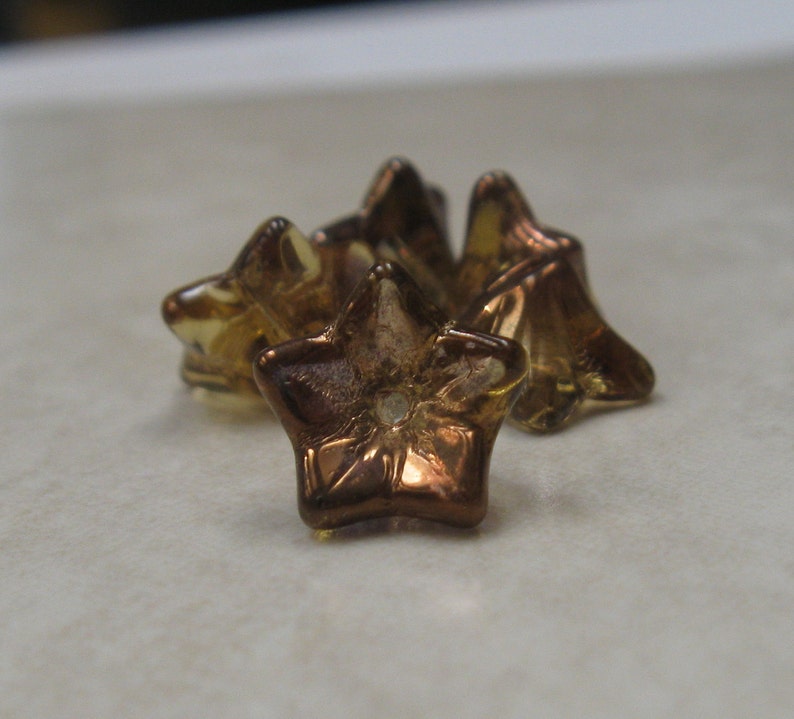 Czech glass flower bead 5 petal 9x6 copper brown image 1