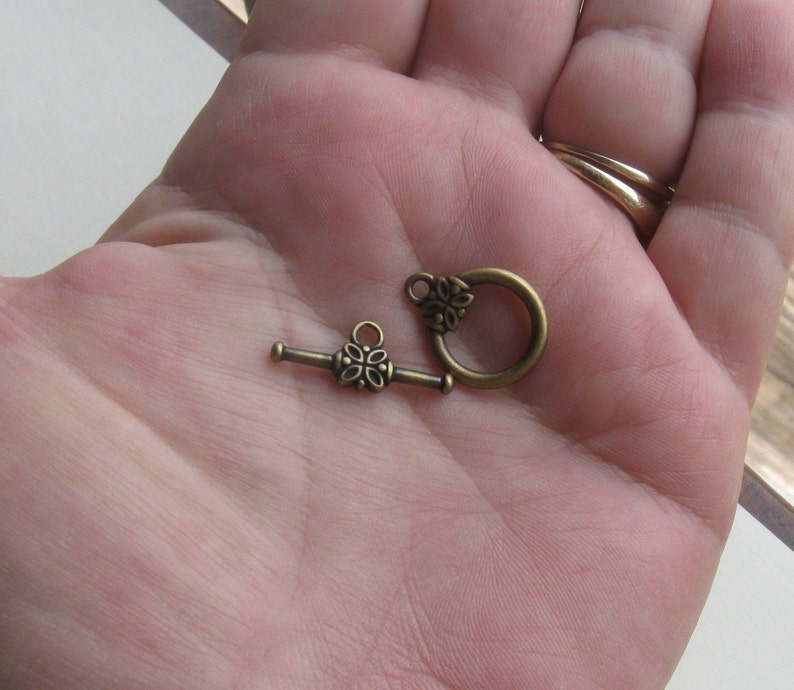 4 Antique brass 14mm toggle clasps image 3