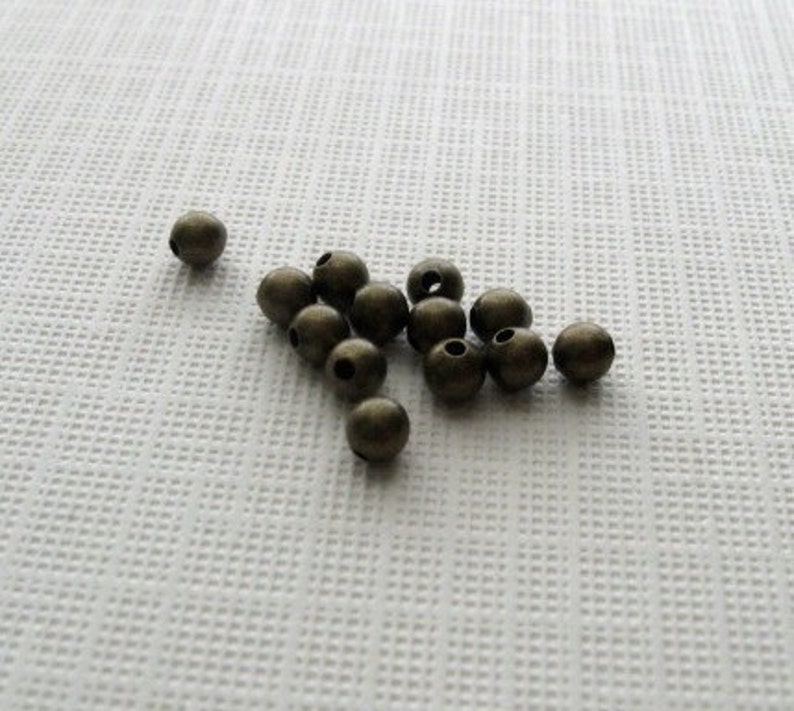 50 Antiqued brass 3mm round smooth beads image 2