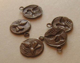 5 Antiqued brass tiny bee charms 9.5mm