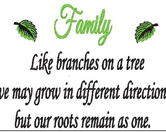 Family Tree Embroidery Design in two sizes 5 x 7 and 6 x 10 hoops