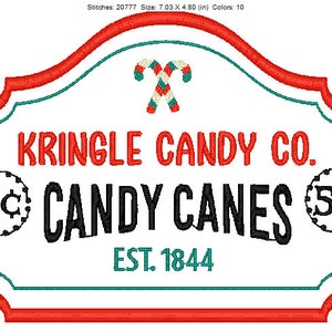 Kris Kringle Candy Cane Shop Embroidery Design in 3 sizes - instant download