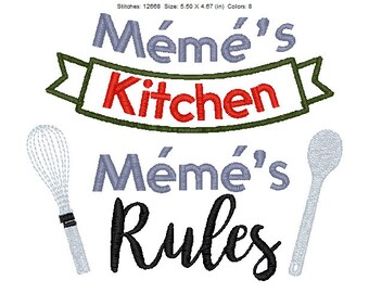 Meme's Kitchen Embroidery Design in two sizes  Instant download