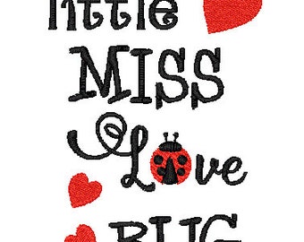 Little MIss Love Bug Embroidery Design in 3 sizes - instant download