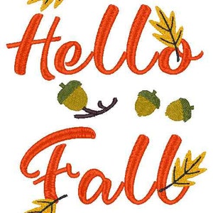 Hello Fall  embroidery design in 2  sizes  instant digital download