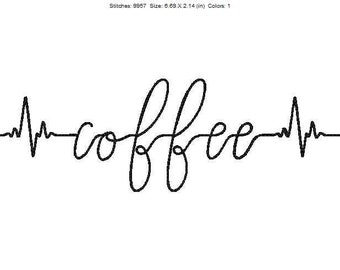 Coffee Heatbeat Embroidery Design - instant download