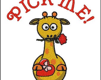 Pick Me Giraffe Embroidery Digital Design