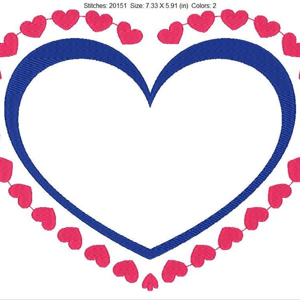 Digital download Heart border embroidery design in 3 hoop sizes