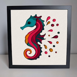 Colorful Seahorse Colorbox Shaowbox Lightbox Cutting Template diy SVG PNG PDF