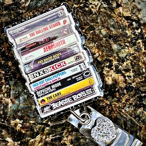80's Mix Tape Cassettes Sparkle Glitter Doctor RN Tech Teacher Nurse Retractable Badge Reel
