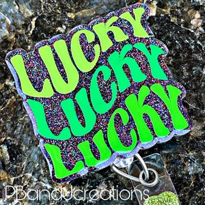 Lucky St. Patrick&#39;s Day Nurse Teacher Doctor Glitter Retractable Badge Reel