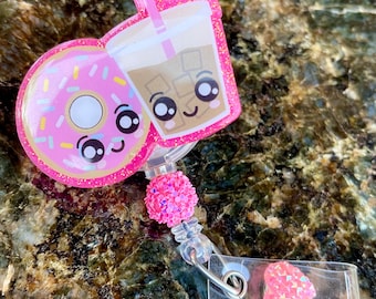 Donut Inspired Iced Coffee Nurse Teacher Doctor Tech Rectractable Badge Reel