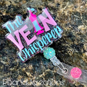 Vein Whisperer Sparkle Glitter Doctor RN Tech Teacher Nurse Retractable Badge Reel