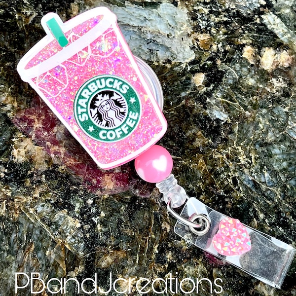 Inspiré café glacé rose boisson paillettes docteur tech infirmière enseignant badge rétractable