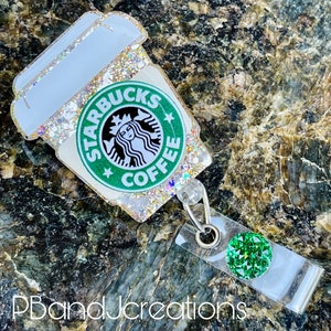 Inspired Iced Coffee Glitter Doctor Tech Nurse Teacher RN Vet Retractable Badge Reel