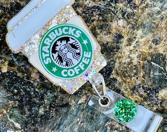 Inspired Iced Coffee Glitter Doctor Tech Nurse Teacher RN Vet Retractable Badge Reel
