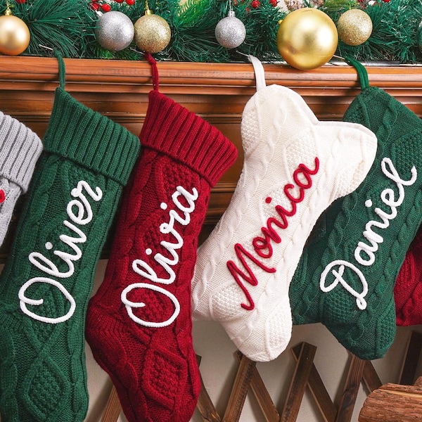 Ensemble de chaussettes de Noël 2026, Chaussette de Noël familiale personnalisée avec nom, Ensemble de chaussettes de Noël motif pattes, Cadeau de Noël