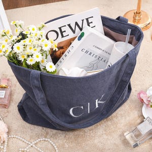 Personalized Bridesmaid gift bag, Bridesmaid Tote bag, Corduroy Tote Bag, Tote Bag with Zipper, Name Bag, Monogram Bag, Wedding Party Gifts image 5