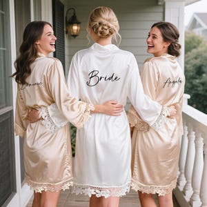 Personalized Bridesmaid Robes with Name,Matching Bridal Party Robes,Silky Lace Robe,Bridesmaid Proposal Gift,Robes for Bridesmaids,Name Robe