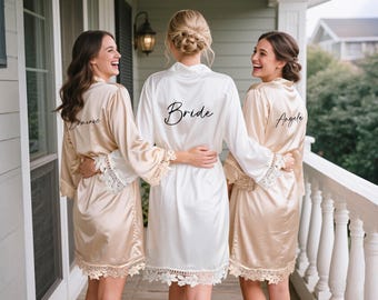 Personalized Bridesmaid Robes with Name,Matching Bridal Party Robes,Silky Lace Robe,Bridesmaid Proposal Gift,Robes for Bridesmaids,Name Robe
