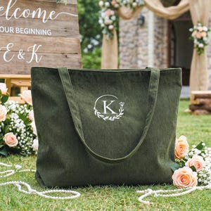 Personalized Bridesmaid gift bag, Bridesmaid Tote bag, Corduroy Tote Bag, Tote Bag with Zipper, Name Bag, Monogram Bag, Wedding Party Gifts image 3