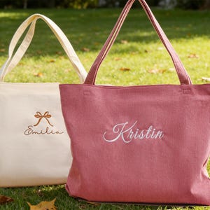 Personalized Bridesmaid gift bag, Bridesmaid Tote bag, Corduroy Tote Bag, Tote Bag with Zipper, Name Bag, Monogram Bag, Wedding Party Gifts image 13