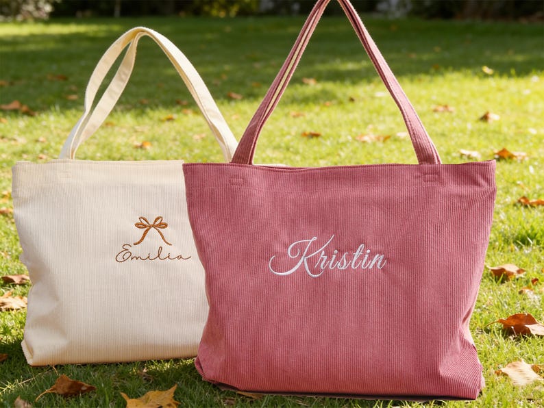Personalized Bridesmaid gift bag, Bridesmaid Tote bag, Corduroy Tote Bag, Tote Bag with Zipper, Name Bag, Monogram Bag, Wedding Party Gifts image 13