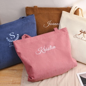 Personalized Bridesmaid gift bag, Bridesmaid Tote bag, Corduroy Tote Bag, Tote Bag with Zipper, Name Bag, Monogram Bag, Wedding Party Gifts image 12