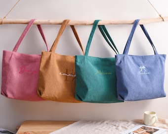 Personalized Tote Bag with Zipper, Bridesmaid gift bag, Bridesmaid Tote bag, Corduroy Tote Bag, Name Bag, Monogram Bag, Wedding Party Gifts