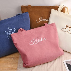 Personalisierte Cord Tasche, Brautjungfer Geschenk Tasche, Tragetasche mit Reißverschluss, Name Tasche, Monogramm Tasche, Hochzeit Geschenke, Schultertasche Bild 8