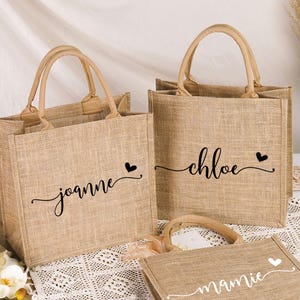 Bridesmaid Tote bag,Personalized Bridesmaid Bags,Beach Bag Gift,Bridesmaid gifts, Bachelorette Party Favors,Jute Bag,Bride Bag with Charm